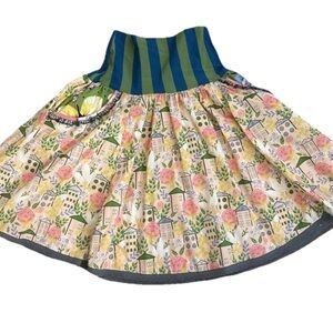 Matilda Jane Colorful Print Women’s Skirt Size Small w/Pockets & Lace Trim